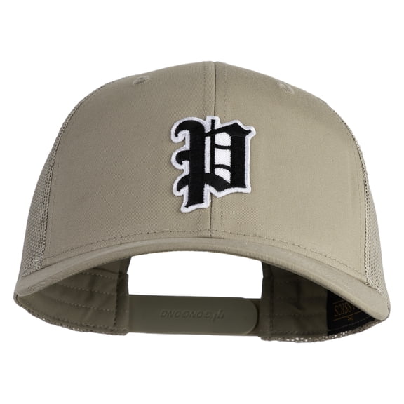 Letter P Iron on Patched Retro Trucker Cap - Khaki OSFM