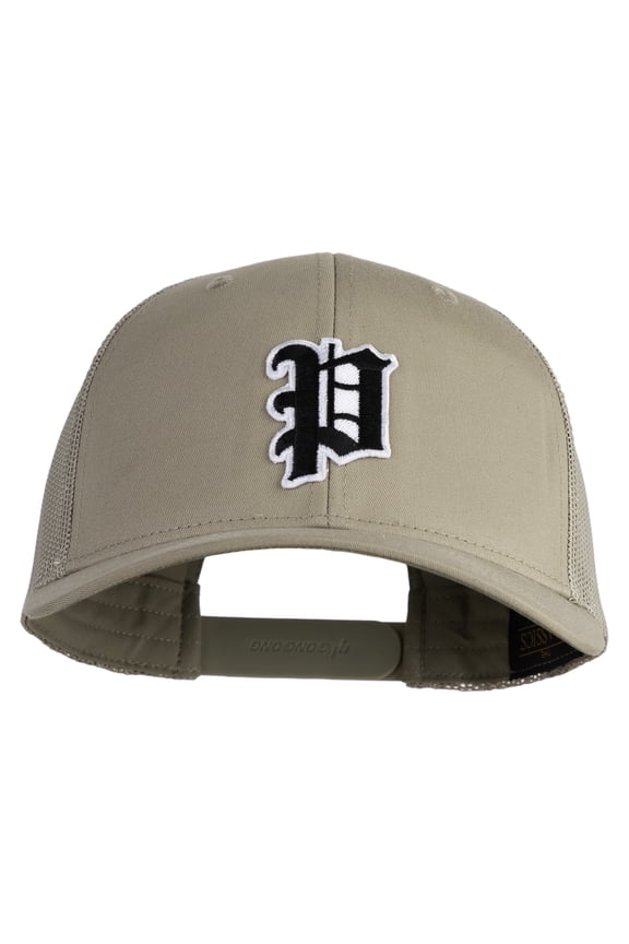 Letter P Iron on Patched Retro Trucker Cap - Khaki OSFM