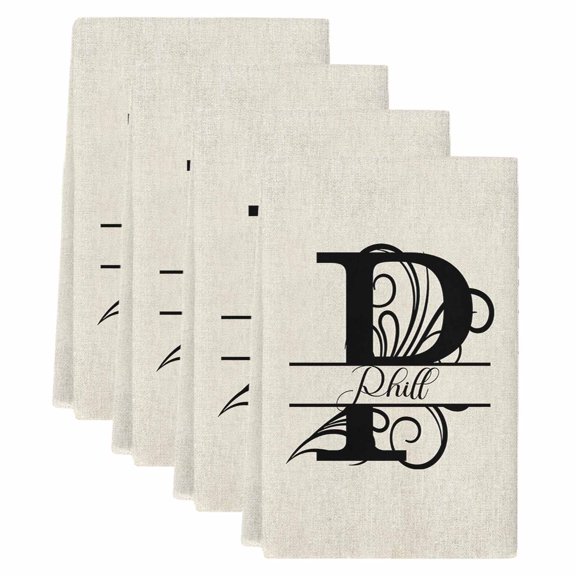 Letter P Kitchen Towels Set of 4, Absorbent Microfiber Dish Tea Towels with Hanging Loop, Monogram Words Resuable Hand Towel for Home Kitchen Cooking Cleaning 18"x28"