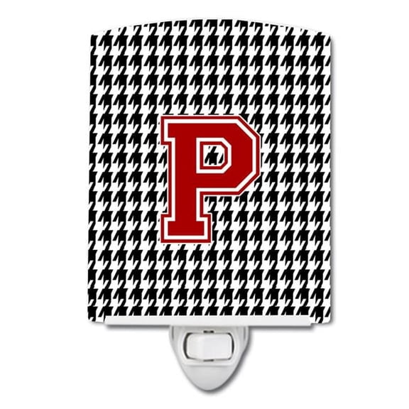 Letter P Monogram Houndstooth Black Ceramic Night Light