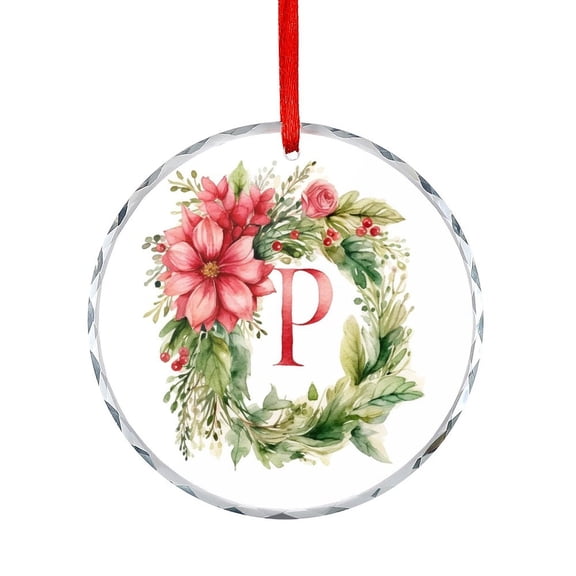 Letter P Monogram Initial Floral Watercolor Ornament Floral Monogram Letter Holiday Ornaments Hanging Ornaments Xmas Tree Decor for Family Friends Lovers