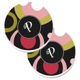 thumbnail image 1 of Letter P Monogram Retro in Black Set of 2 Cup Holder Car Coaster, 1 of 1