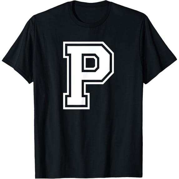 Letter P Name Initial Varsity Alphabet Monogram T-Shirt men and women can wear, black, white, gifts