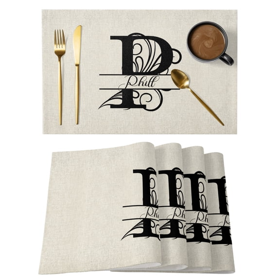 Letter P Placemats Set of 2, Cotton Linen Fabric Place Mats, Monogram Words Washable Decorative Table Mats Protector for Home Kitchen Dining Wedding Party Coffee Tables