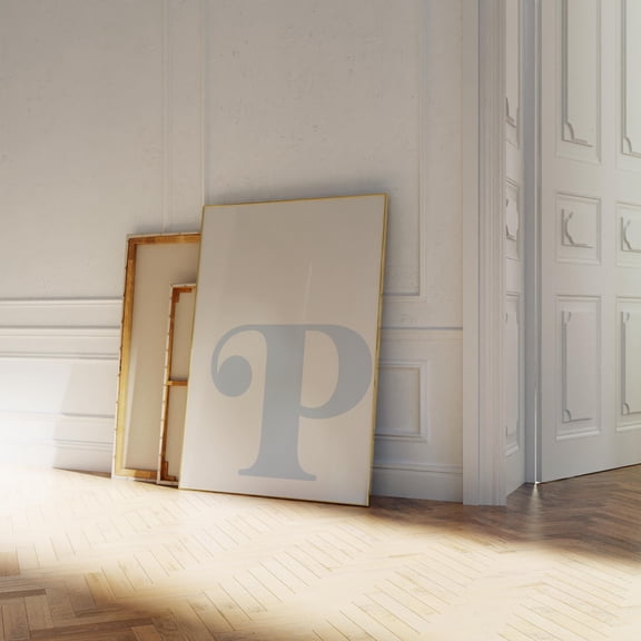 Letter P Poster Blue Alphabet Initial Wall Art , Poster Print Only
