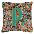thumbnail image 1 of Letter P Retro Tribal Alphabet Initial Canvas Fabric Decorative Pillow, 1 of 1