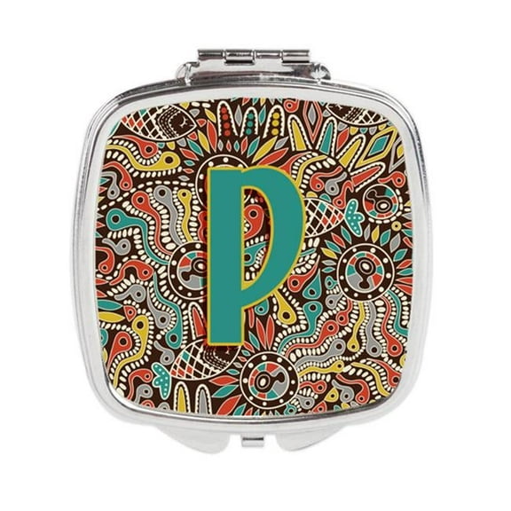 Letter P Retro Tribal Alphabet Initial Compact Mirror