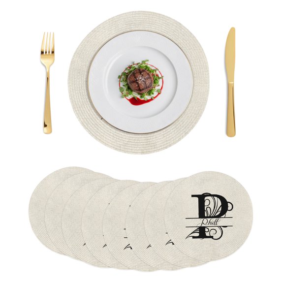 Letter P Round Placemats Set of 8, Braided Polypropylene Place Mats, Monogram Words Washable Table Mats for Kitchen Dinner Holiday Wedding Party Coffee Table Decoration 15"
