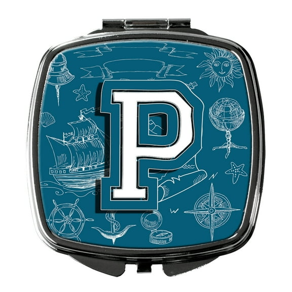 Letter P Sea Doodles Initial Alphabet Compact Mirror