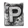 thumbnail image 1 of Letter P Soft Flannel Fleece Blanket, Capital P What is Your Name Baroque Styled Gothic Medieval Fashion Aged Initials, Cozy Plush for Indoor and Outdoor Use, 50" x 70", Black Grey, by Ambesonne, 1 of 6