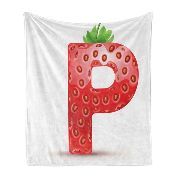 Letter P Soft Flannel Fleece Throw Blanket, Healthy Living Themed Alphabet Capital P Vegetarian Vegan Food, Cozy Plush for Indoor and Outdoor Use, 70" x 90", Vermilion Green Orange, by Ambesonne