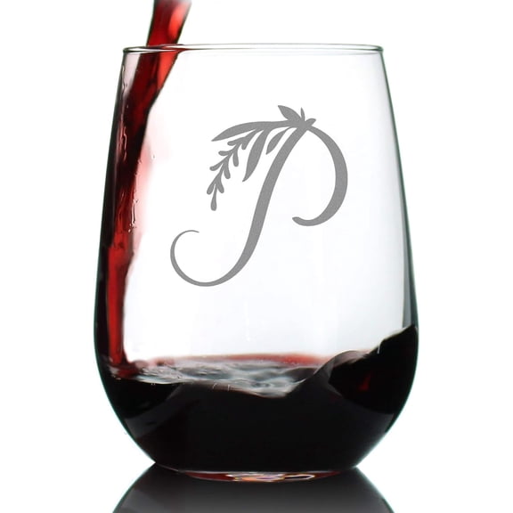 Letter P - Stemless Wine Glass - Gifts for Women and Men - Large Engraved Glasses