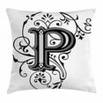 thumbnail image 1 of Letter P Throw Pillow Cushion Cover, Floral Swirls Essence Blooms Letters Baroque Inspired Initials Design Print, Decorative Square Accent Pillow Case, 24 X 24 Inches, Black Grey White, by Ambesonne, 1 of 2