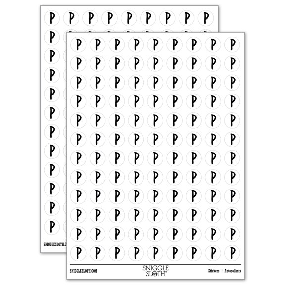 Letter P Uppercase Felt Marker Font 200+ Round Stickers - White - Matte Finish - 0.50" Size