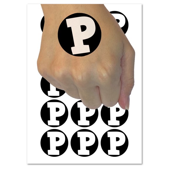 Letter P Uppercase Fun Bold Font Water Resistant Temporary Tattoo Set Fake Body Art Collection - 54 1" Tattoos (1 Sheet)