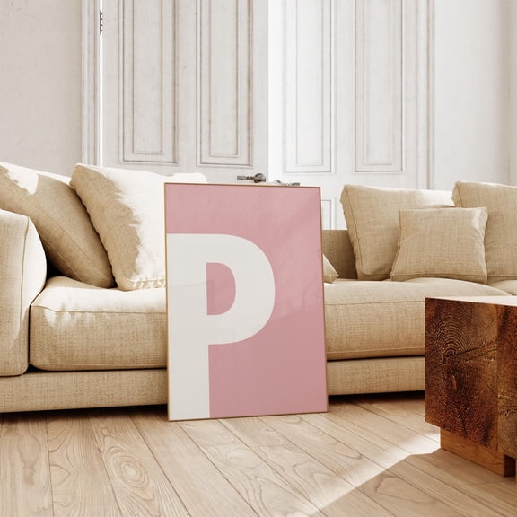 Letter P Wall Art Pink Alphabet Print Single Letter Minimal & Dorm Room Print Home Decor #2868, 8x12 UNFRAMED