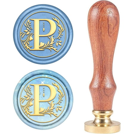 Letter P Wax Seal Stamp Initial Sealing Wax Stamps Alphabet Vintage Retro 25mm Removable Brass Head with Wooden Handle