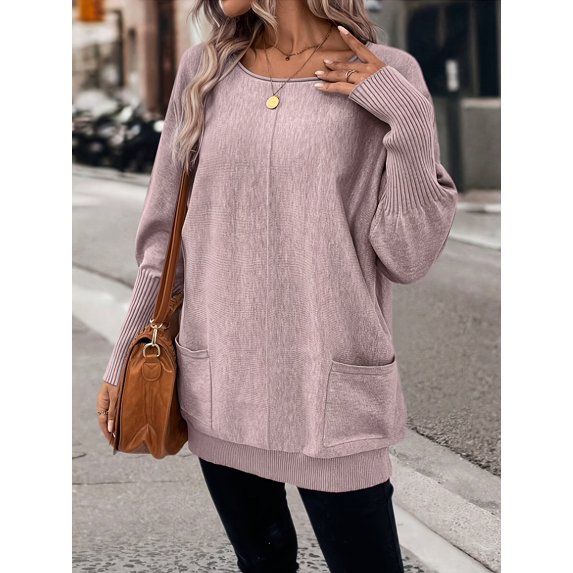 Letter Pattern Crew Neck Sweater, Casual Long Sleeve Loose Sweater For Spring & Fall, Women's Clothing