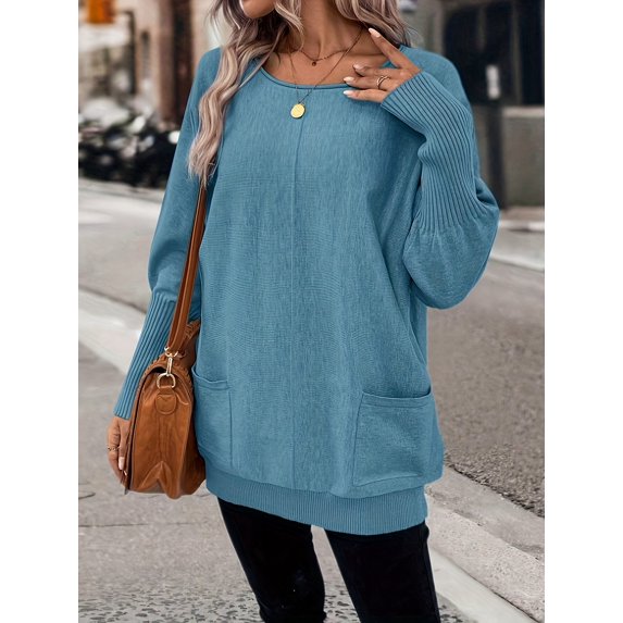 Letter Pattern Crew Neck Sweater, Casual Long Sleeve Loose Sweater For Spring & Fall, Women's Clothing