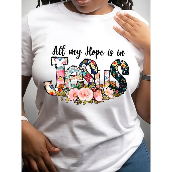 Letter Pattern Printed Round Neck Short Sleeve T-Shirt