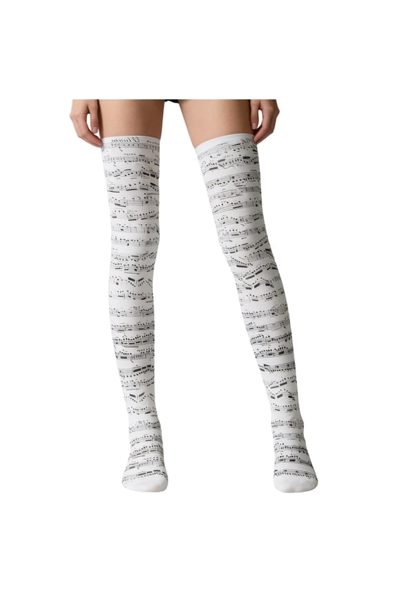 Letter Pattern Thigh High Socks Polyester Fabric Breathable Women Cosplay Tights For Daily Wear And Outfits