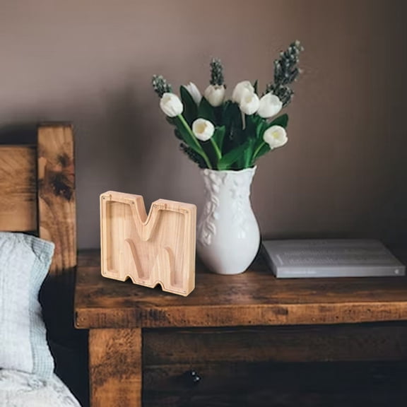 Letter Piggy Bank Kids Piggy Bank, Wooden Alphabet Transparent Coin Bank,Personalized Decorative Money Saving Bank