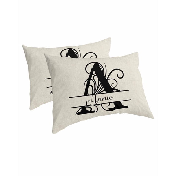 Letter A Pillow Covers King Size 2 Pack, Monogram Words Soft Bed Throw Pillowcases Breathable Cooling Long Lumbar Body Pillow Sham Cover for Bed Sofa 20''x36''