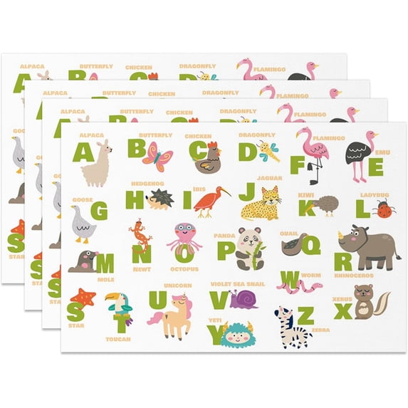 Letter Place Mats Set of 6 Table Mats for Baby & Kids & Toddler Learn Letter Recognition Animals Table Mat Holiday Home Kitchen Table Mat Decoration 12x18 Inch
