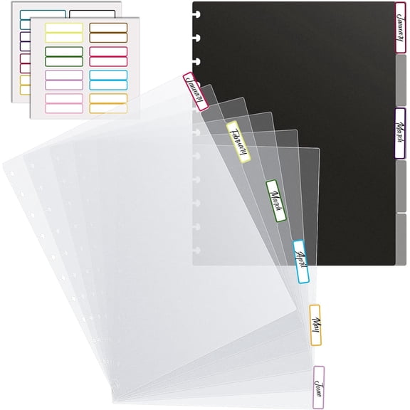 Letter Poly Tab Dividers for Discbound Notebooks, Disc Bound Planner Supplies Discbound Divider Tabs Binder Index Dividers for Notebook, Black Semi Transparent