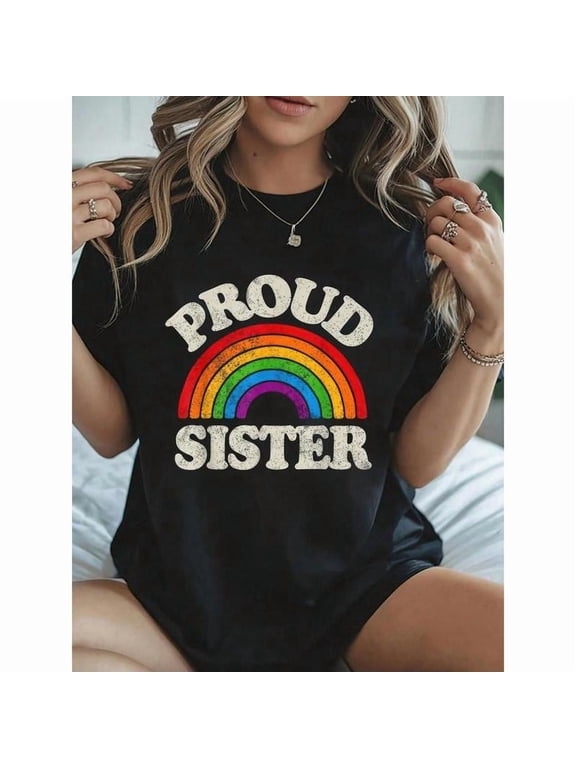 Letter Pride T-Shirt Cotton Rainbow Flag Graphic Tee Top Short Sleeve Fashion Casual Black S-5XL