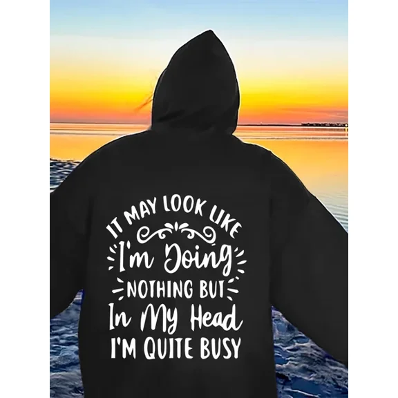 Letter Print 1 Side Hoodie S-5Xl Long Sleeve Hooded Swshirt
