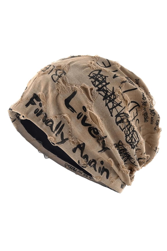 Letter Print Beanie Hats Unisex Cool Cracked Vintage Design For Women Men