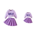 thumbnail image 1 of Letter Print Bust Skirt Suit, Purple Long Sleeve Sweatshirt and Pleated Skirt Set for Girls Fall Winter Outfits 2/3 Piece Kids 5-14T, 1 of 6