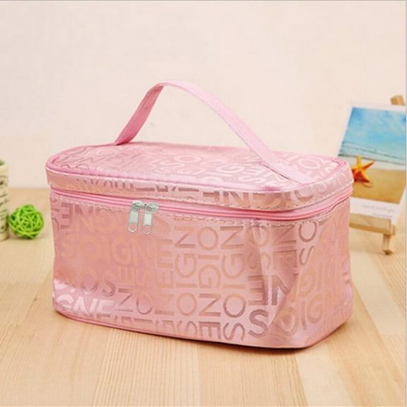 Letter Print Makeup Bag with Handle, Large Capacity Square Travel Toiletry Organizer for Cosmetics and Skincare, Portable Wash Bag for Travel 20x12.5x11cm