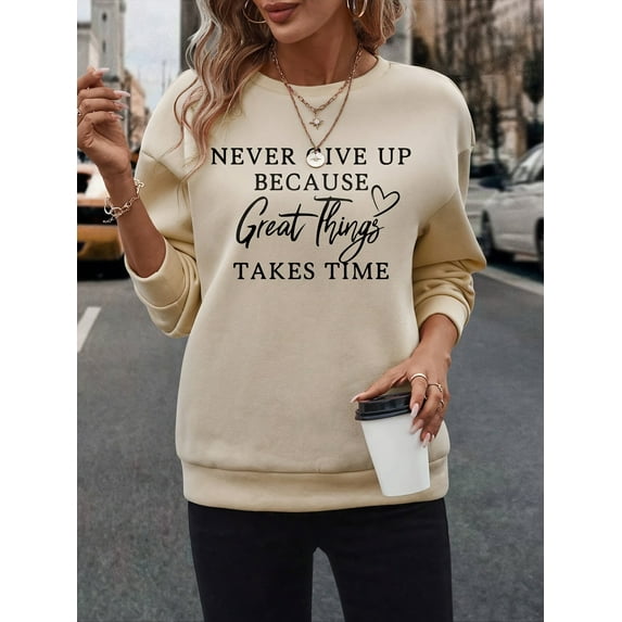 Letter Print Pullover Sweatshirt, Casual Long Sleeve Crew Neck Sweatshirt For Fall & Winter, Women's Clothing