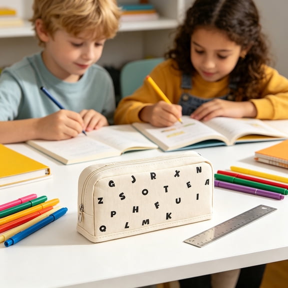 Letter Print Special Pencil Case, Standable Pencil Pouch, Large Capacity Multi-Functional Elementary Middle School Student Office Stationery Storage Bag