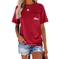 thumbnail image 1 of Letter Print Women Simple Short Sleeve T-Shirt With Pockets, 1 of 2