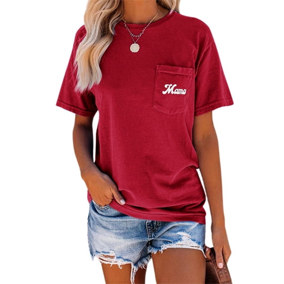 Letter Print Women Simple Short Sleeve T-Shirt With Pockets