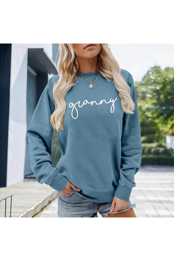 Letter Print Women's Sweatshirt Granny Quote Long Sleeve Crewneck Regular Fit Spring Casual Pullover Sweater