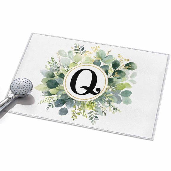 Letter Q Area Rugs 2x3ft Alphabet Green Eucalyptus Leaves Plant Simple Floor Rug&nbsp;Non Slip Low Pile Ultra Soft Throw Carpet for Entryway Indoor Entrance Kitchen Bathroom