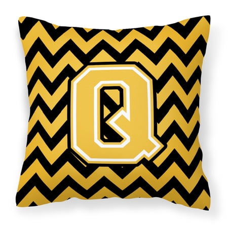 Letter Q Chevron Black and Gold Fabric Decorative Pillow