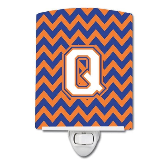 Letter Q Chevron Blue & Orange No.3 Ceramic Night Light