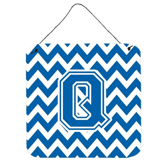 Letter Q Chevron Blue and White Wall or Door Hanging Prints
