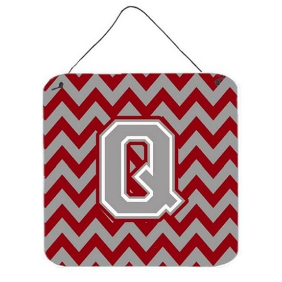 Letter Q Chevron Crimson & Grey Wall or Door Hanging Prints