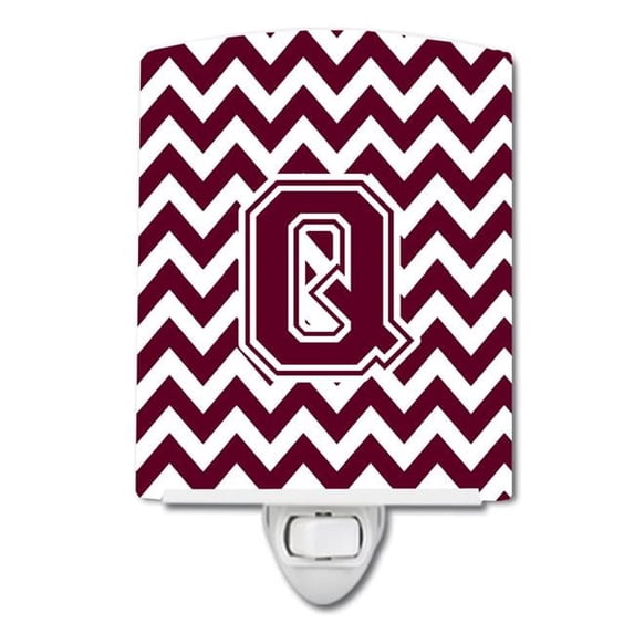 Letter Q Chevron Maroon & White Ceramic Night Light