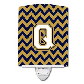 Letter Q Chevron Navy Blue & Gold Ceramic Night Light