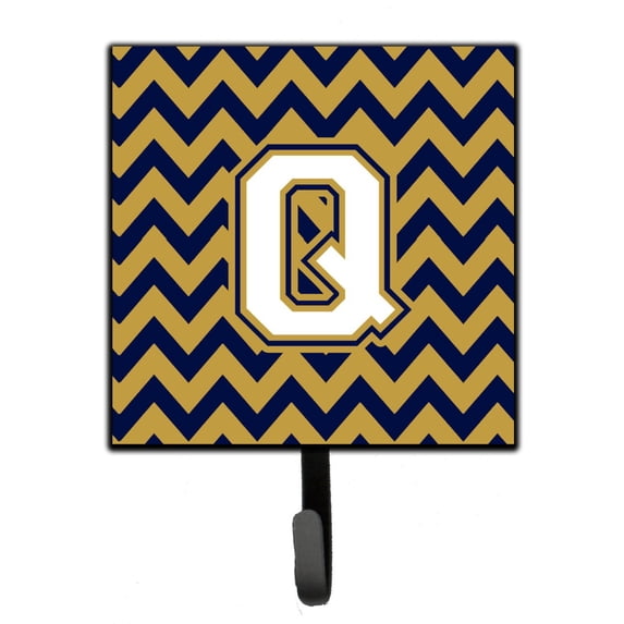 Letter Q Chevron Navy Blue and Gold Leash or Key Holder