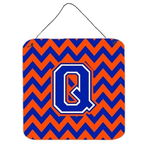 Letter Q Chevron Orange & Blue Wall or Door Hanging Prints, 6 x 0.02 x 6 in.