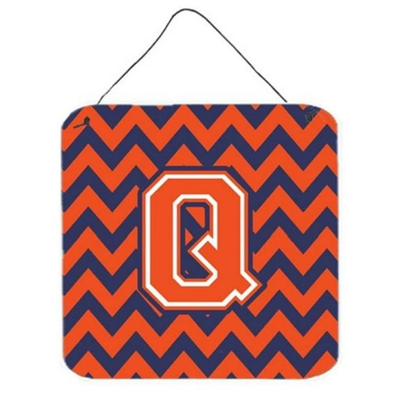 Letter Q Chevron Orange & Blue Wall or Door Hanging Prints, 6 x 0.02 x 6 in.