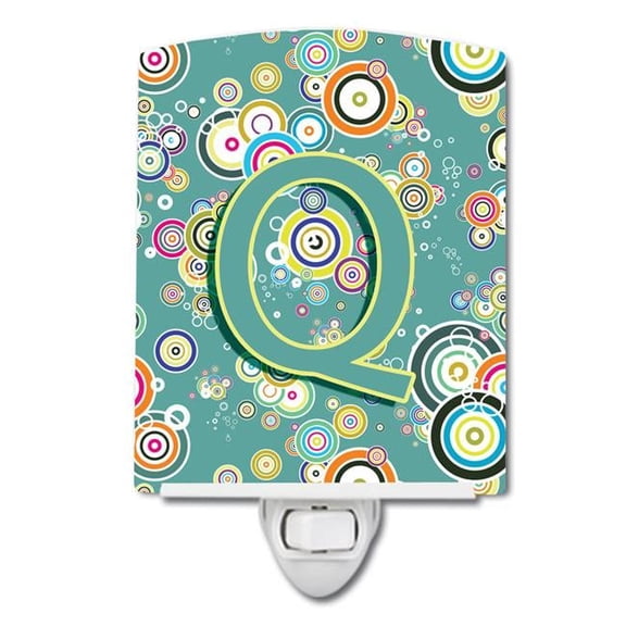 Letter Q Circle Circle Teal Initial Alphabet Ceramic Night Light